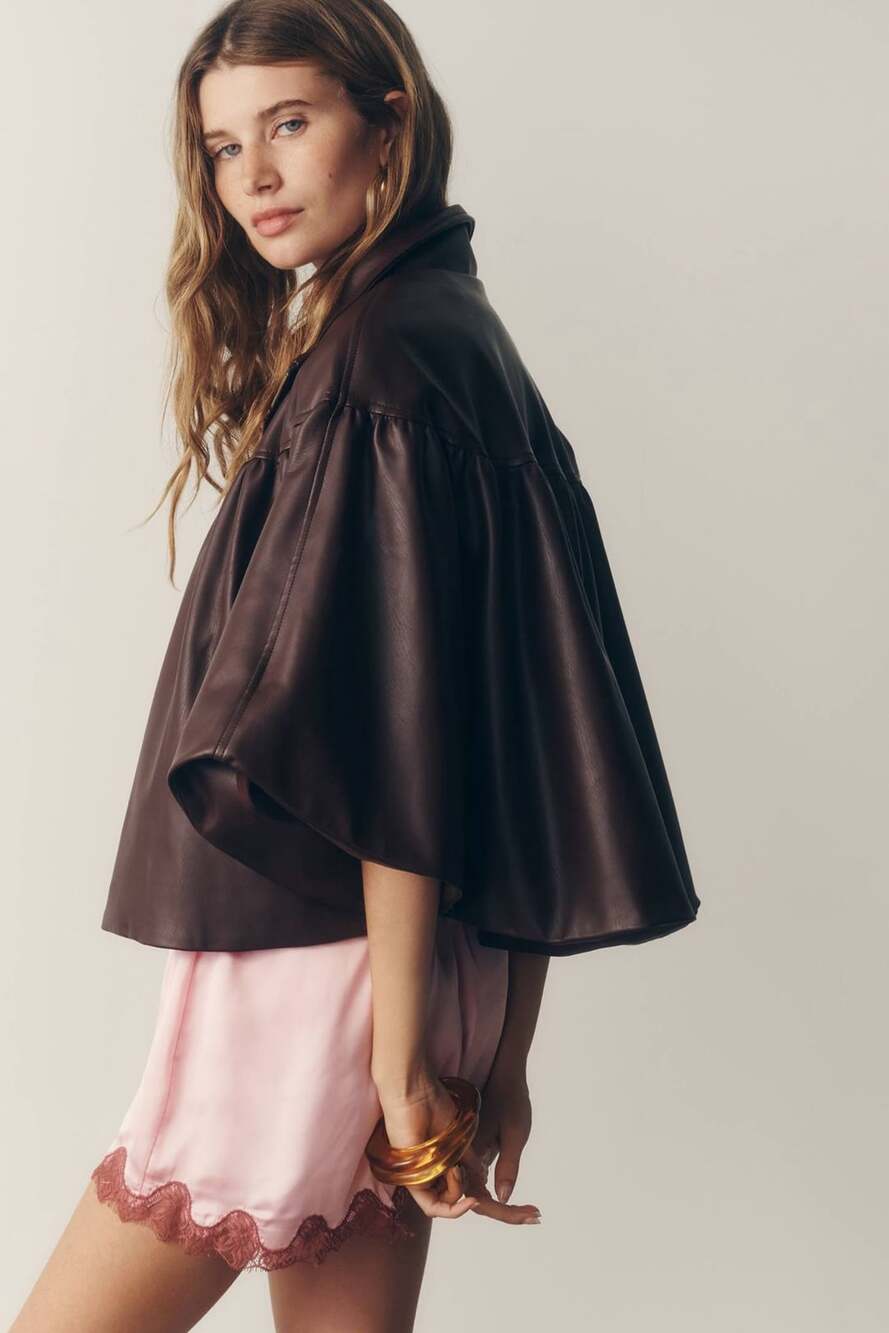 ANTHROPOLOGIE Faux-Leather Funnel-Neck Jacket SIZE SMALL/ MEDIUM NWT - Picture 3 of 7